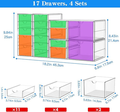 ARSTPEOE Makeup Acrylic Organizer with 17 Drawers(4 Sets), Desk Organizers and Accessories, Clear Makeup Organizer, Dustproof Storage Drawers for Office Art Craft Supplies - Image 3