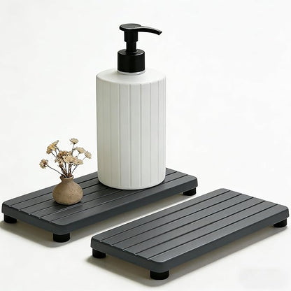 2PCS Stone Drying Tray, Water Absorbing Stone Tray for Sinks, Neat Diatomite Sink Trays, Fast Drying Kitchen Sponge Hand Soap Holder, Instant Dry Sink Coasters Used for Bathroom Counter -Dark Gray