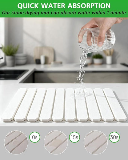 Stone Drying Mat for Kitchen Counter 16x24 Inch, Diatomaceous Dish Drying Mat with Towel Sanding Tool, Fast-Absorbing Quick-Dry Non-Slip Sink Tray - Image 2