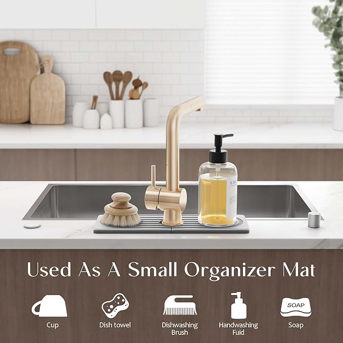 eormoe Diatomite Kitchen Faucet Mat - 14Inch Water Absorbing Stone Tray for Sink, Stone Fast-Drying Faucet Mat for Kitchen Counter Sink Accessories (Grey, 14'' x 3.9'') - Image 5