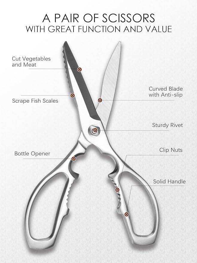 Kitchen Scissors, Forged Stainless Steel Heavy Duty Kitchen Shears, Dishwasher Safe Cooking Scissors for Meat, Poultry & Vegetables - Image 3