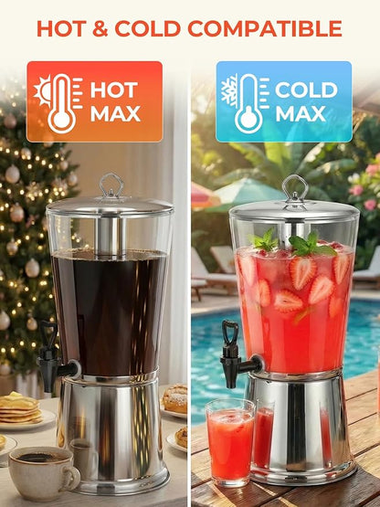 Beverage Dispenser With Stand, Stainless Steel Drink Dispenser for Parties, 2 Gallons drink dispenser with Ice Core & Spigot, Clear Acrylic Water Juice Jug for Home, Buffet, Weddings & Outdoor Events