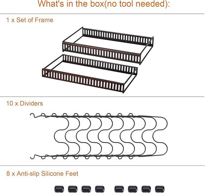 Toplife Pots and Pans Organizer Rack for Cabinet and Countertop, 10+ Pot Lids, Bakeware and Cookware Organizer Rack Holder with 10 Adjustable Compartments - Brown - Image 6