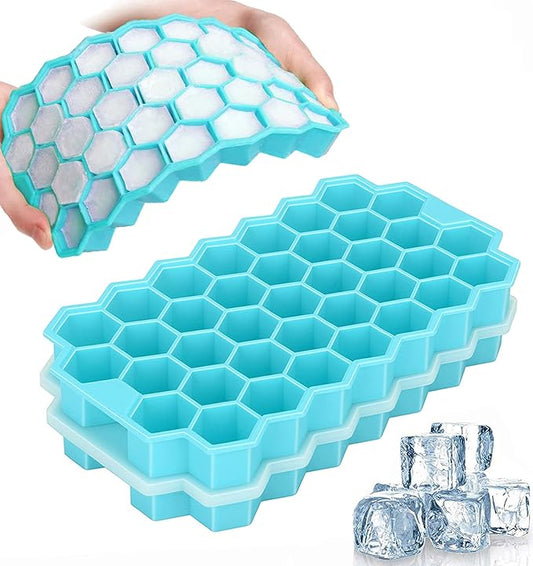 Azyh Ice Cube Trays with Lid, 2 Pack Silicone Ice Cube Trays with Lid-37 Grid, Easy-Release 74 PCS Small Ice Cubes for Iced Coffee Cocktail Whisky Chocolate Soup Food,BPA Free,Durable,Dishwasher Safe by WeWishYouAMerryChristmas