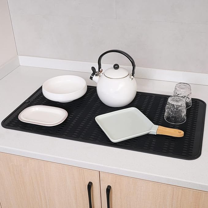 MicoYang Silicone Dish Drying Mat for Multiple Usage,Easy clean,Eco-friendly,Heat-resistant Silicone Mat for Kitchen Counter or Sink,Refrigerator or Drawer Liner Black 4XL 32 inches x 18 inches - Image 6