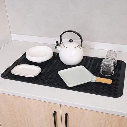 MicoYang Silicone Dish Drying Mat for Multiple Usage,Easy clean,Eco-friendly,Heat-resistant Silicone Mat for Kitchen Counter or Sink,Refrigerator or Drawer Liner Black 4XL 32 inches x 18 inches - Image 6