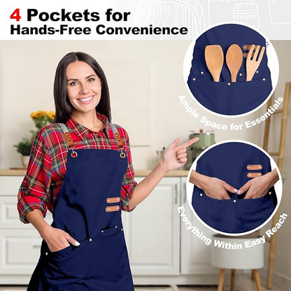 BeLuyi chef apron bib tool apron for man woman cross back straps with 4 pockets for kitchen cooking gardening baking working - Image 6