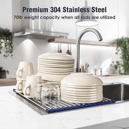 Tomorotec 17.7" x 12.5" Roll Up Dish Drying Rack Over Sink Drying Rack Sink Cover Kitchen Sink Accessories Gadget Multipurpose Organizer Foldable Stainless Steel Drainer - Image 5