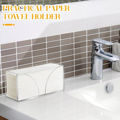 2PCS Paper Towel Dispenser Countertop Acrylic Clear Paper Towel Holder for Bathroom Folded Paper Towel Dispenser Clear Trifold Paper Napkin Holder for Z-fold C-fold MultiFold Trifold - Home Kitchen