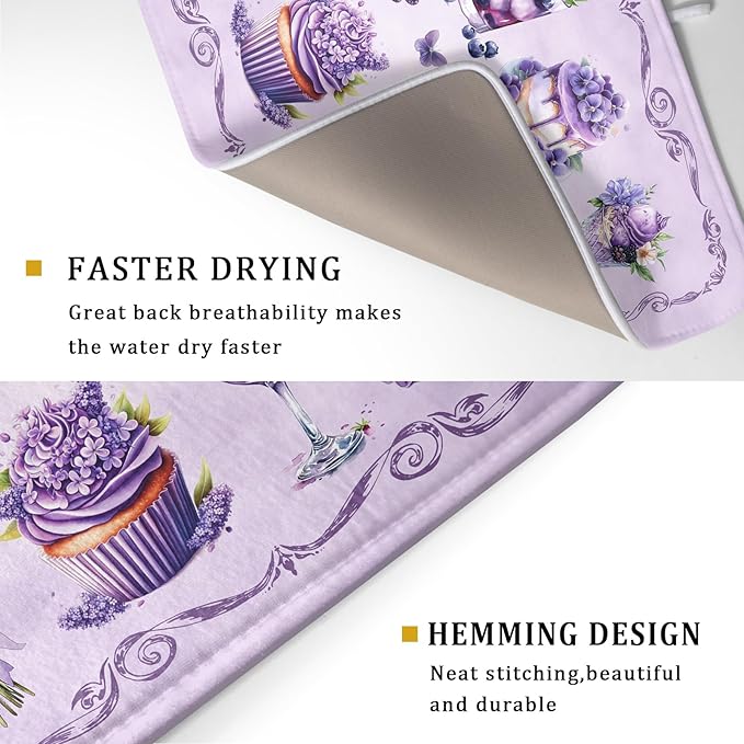 Purple Coffee Matt for Counter Sweet Dish Drying Mats for Dessert Lover Large Size Absorbent 18 X 24 In - Image 3