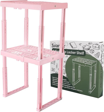 Svartur Locker Shelf Adjustable Height and Width, Pink Locker Organizer for Work, Locker Shelves for School Locker, Stack-able Locker Stand Tools for Gym Locker, Locker Accessories Stuff, Pack of 2