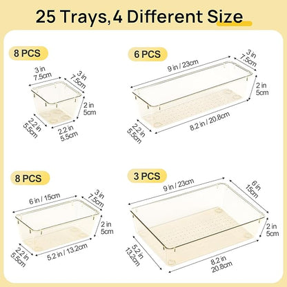 Vtopmart 25 PCS Clear Plastic Drawer Organizers Set, 4-Size Versatile Bathroom and Vanity Drawer Organizer Trays, Storage Bins for Makeup, Bedroom, Kitchen Gadgets Utensils and Office - Image 7