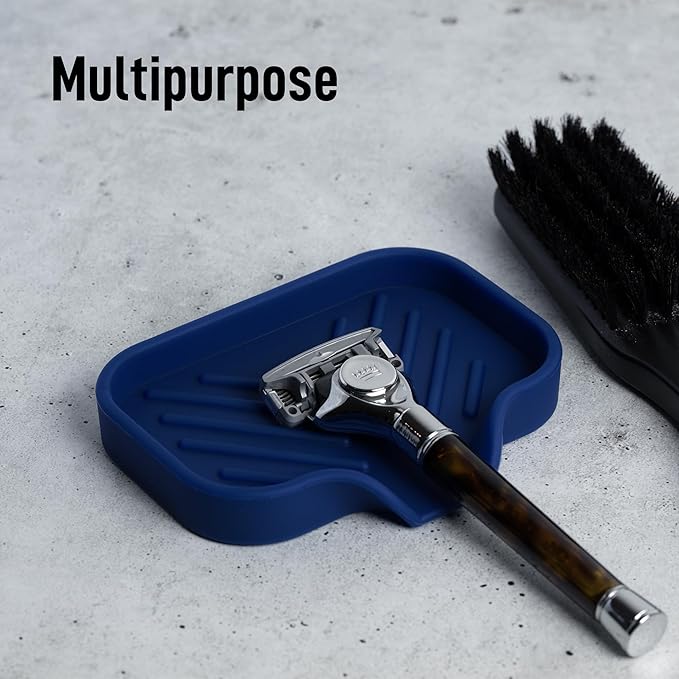 Zulay Kitchen Small Silicone Sponge Holder (4.9x3.3”) – Space-Saving Sink Organizer Tray for Sponge, Soap, Brush & More – Compact Non-Slip Dish for Kitchen & Bathroom (Dark Blue) - Image 5