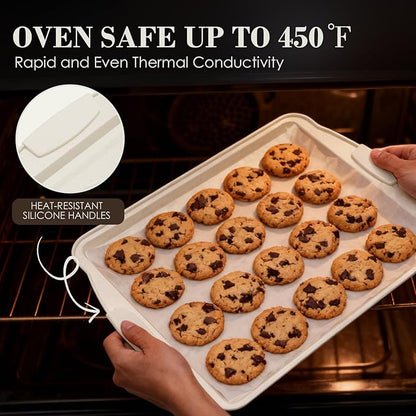 Baking Pans Set Nonstick, Stackable Bakeware Sets with Silicone Handles, AIVIKI 22 Pieces Oven Pan for Cooking Including Baking Cookie Sheet with Rack, Roast Pan, Cake Pan, Loaf Pan, Muffin Pan, Cream - Image 3