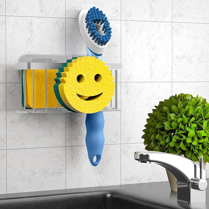 MURLONG Sponge Holder Smiley Face,Sink Caddy,Kitchen Organizer with 2 Suction Cups/1 Adhesive Strips,Designed for Sponge,Soap,Dish Brush,Scrubber - Gray - Image 6