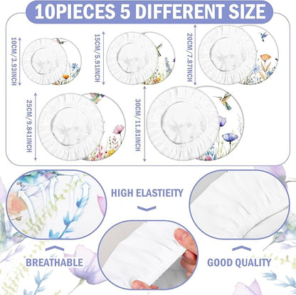Patelai 10 Pcs Bowl Covers Reusable in 5 Size Stretch Cloth Fabric Elastic Food Storage Bowl Covers Bread Sourdough Lids for Proofing Food Fruits Leftover(Multicolor,Hummingbird Style) - Image 2