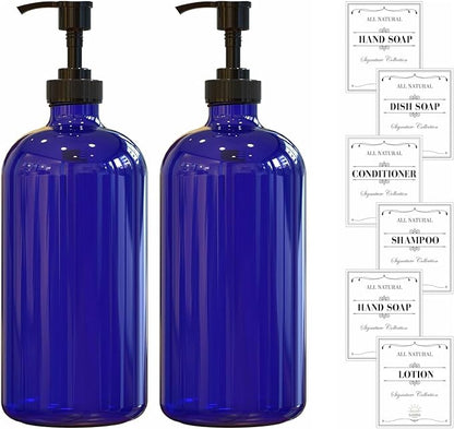 Sunrise Premium 16 OZ Cobalt Blue Glass Soap Dispenser with Pump 2 Pack, Hand and Dish Soap Dispenser Set for Bathroom and Kitchen Sink with 6 Waterproof Labels - Image 7