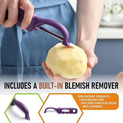 Spring Chef Professional Purple Swivel Potato Peelers for Kitchen, Stainless Steel Veggie Peeler with Soft Grip Handle, Dishwasher Safe, Grate for Peeling Apple, Fruit, Carrot, Cucumber, Purple - Image 5