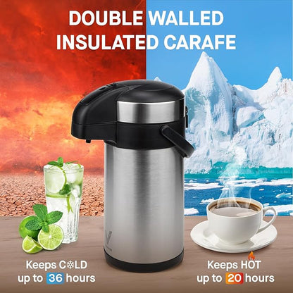 Airpot Coffee Dispenser with Pump - 140 oz Insulated Stainless Steel Coffee Carafe - Thermal Beverage Dispenser - Coffee Urn for Hot/Cold Water, Party Chocolate Drinks - Image 2