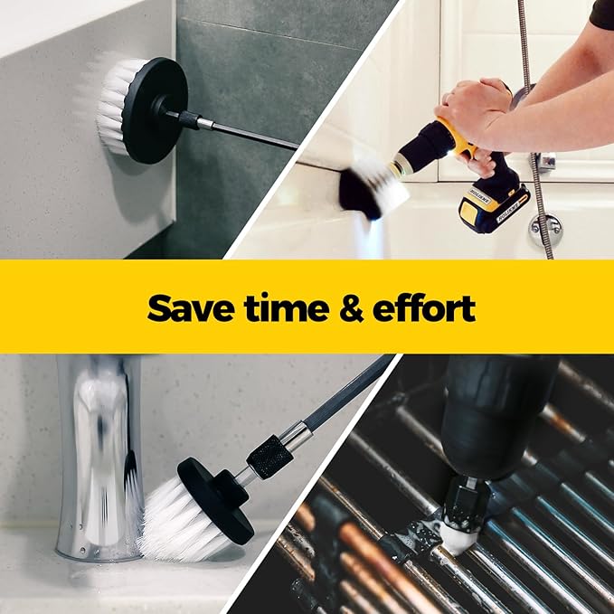 Holikme 6Pack Drill Brush Power Scrubber Cleaning Brush Extended Long Attachment Set All Purpose Drill Scrub Brushes Kit for Grout, Floor, Tub, Shower, Tile, Bathroom and Kitchen Surface White - Image 5