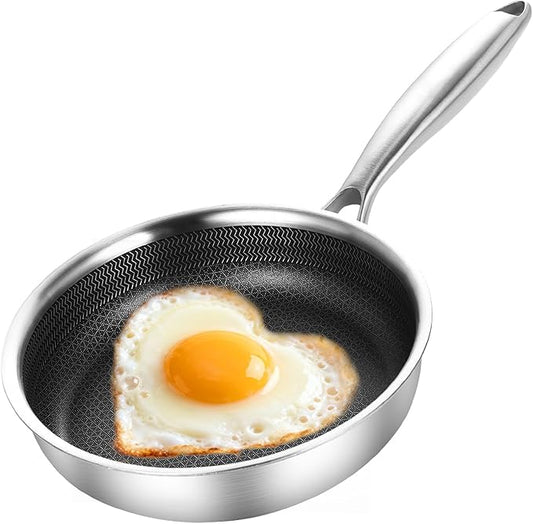 DELARLO Tri-Ply Stainless Steel 7" Omelette Pans, Non Stick Egg Frying Pan, Small Induction Skillet, Nonstick 7 inch, Single Egg Pan, Induction cookware Compatible with All Cooktops Up to 600℉