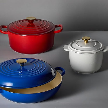 CAROTE 2QT Enameled Cast Iron Dutch Oven Pot with Lid, Mini Round, White