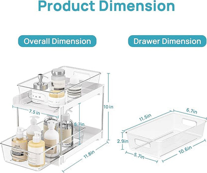 Vtopmart 4 Pack Bathroom Organizer, 2 Tier White Under Sink Organizers Vanity Countertop Storage Container,Cabinet Drawers Bins, Pull-Out Organization with Track for Pantry, Kitchen - Image 2