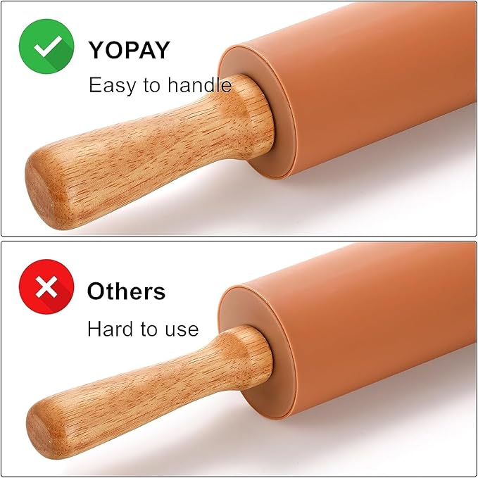Yopay 4 Pack Silicone Rolling Pin for Baking, Non Stick Large 17 Inch Roller with Wood Handle for Tortillas Dough, Pizza, Pie, Pastries, Pasta, Cookies, Good Grips, Easy to Wash - Image 3
