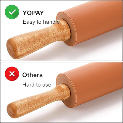 Yopay 4 Pack Silicone Rolling Pin for Baking, Non Stick Large 17 Inch Roller with Wood Handle for Tortillas Dough, Pizza, Pie, Pastries, Pasta, Cookies, Good Grips, Easy to Wash - Image 3