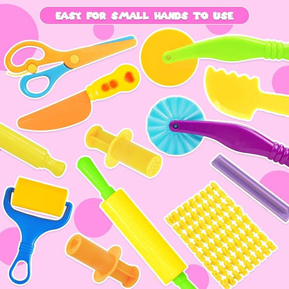 Playdough Tools Set, 58 Pcs Play Dough Sets for Kids Ages 4-8, Creative Play Dough Accessories with Clay Cutters, Roller, Molds, Safety Scissors, Educational Toys for Boys Girls