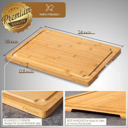 3XLarge Cutting Board, 24" Bamboo Cutting Boards for Kitchen with Juice Groove and Handles Kitchen Chopping Board for Meat Cheese board Heavy Duty Serving Tray, 3XL, Empune - Image 2