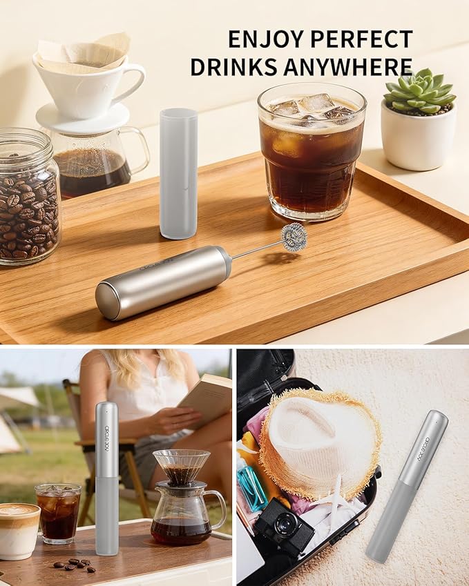 CIRCLE JOY Rechargeable Milk Frother Hanheld, Dual Coil Whisk Head Electric Coffee Frother, Portable Hand Frother Wand Drink Mixer for Matcha Lattes Cappuccino, Kitchen Gifts, Silver - Image 8
