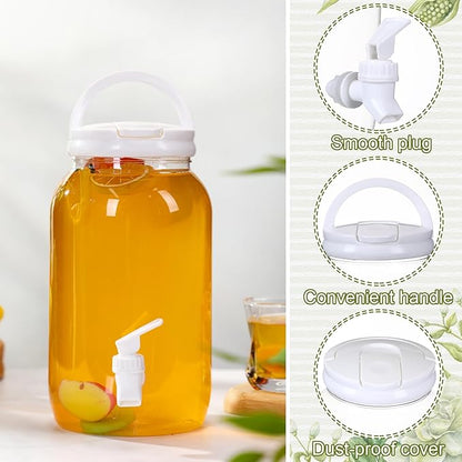 Havawish 2 Pcs 1 Gallon Plastic Beverage Dispenser with Spigot Clear Summer Kitchen Fridge Drink Dispenser for Parties Lemonade Juice Tea Beer Cold Water(White,Cylinder)