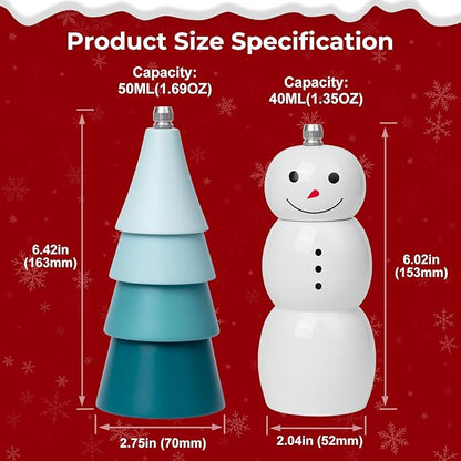 Christmas Salt and Pepper Grinder Set, Snowman & Tree Refillable Salt and Pepper Mills with Adjustable Ceramic Core, Wooden Manual Salt and Pepper Shakers for Kitchen,Gift, Christmas Decor - Image 5