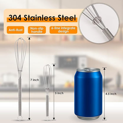 HOTEC Mini Whisks Anti-Rust 304 Stainless Steel Set of 2-5“ & 7", Small Whisk for Cooking, Baking, Mixing Ingredients - Image 3