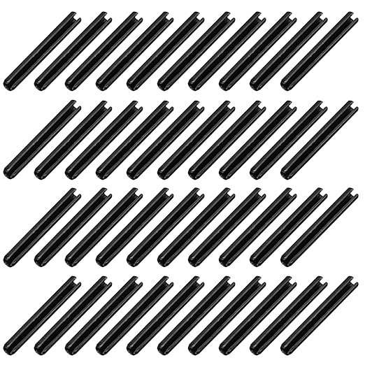 MECCANIXITY 120Pcs Slotted Split Roll Pins 4/25 Inch(4mm) Dia. 1-2/5 Inch(35mm) Length 65Mn Steel Spring Tension Expansion Dowels for Secure Fastening, Black