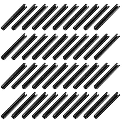 MECCANIXITY 120Pcs Slotted Split Roll Pins 4/25 Inch(4mm) Dia. 1-2/5 Inch(35mm) Length 65Mn Steel Spring Tension Expansion Dowels for Secure Fastening, Black