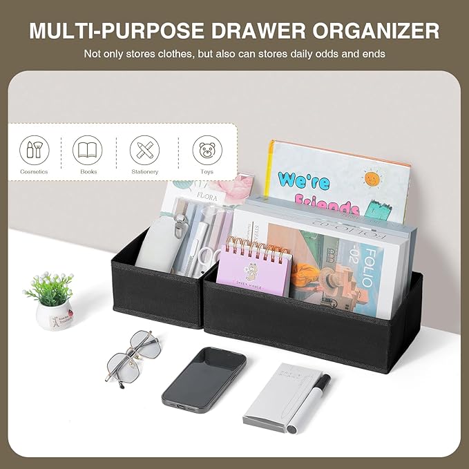 DIMJ Drawer Organizers - Set of 4 Foldable Closet Dividers for Baby Clothes, Socks, Belt, Tie (Black) - Image 3