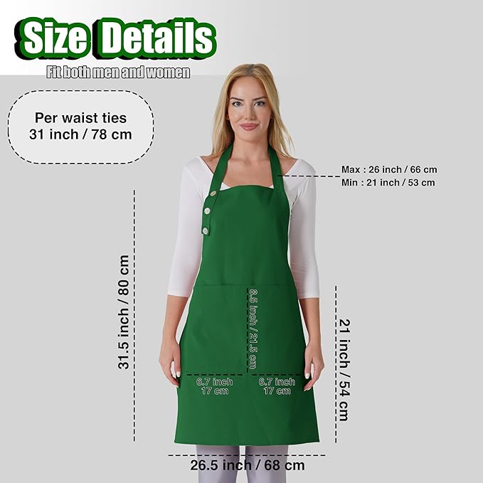 TOSHE Kitchen Apron Waterdrop Resistant Cotton Apron with adjustable Aprons for Women with Pockets 12 Color option Cooking Green Apron (Green) - Image 5
