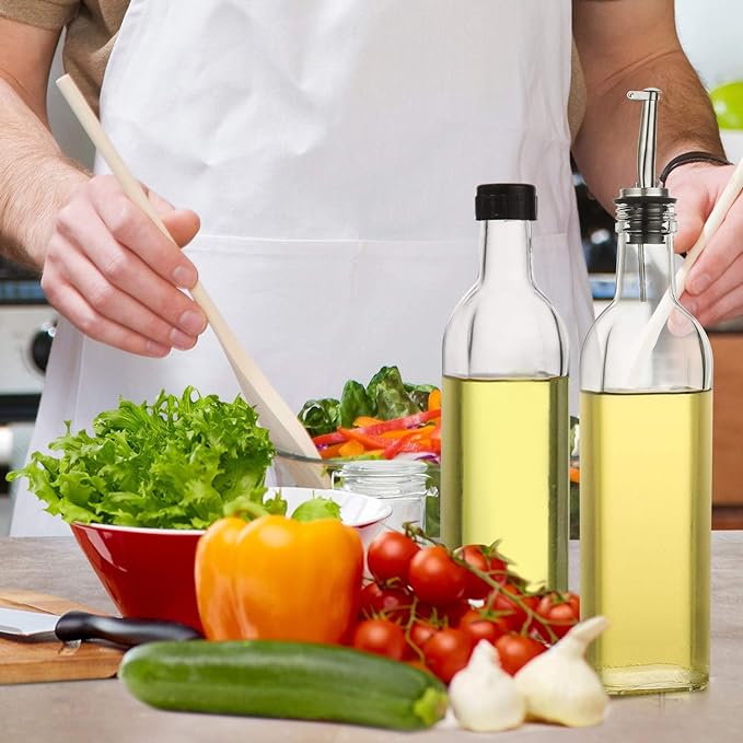 AOZITA [2 PACK] 17 oz Glass Olive Oil Dispenser Bottle Set - 500ml Clear Oil & Vinegar Cruet Bottle with Pourers, Funnel and Labels - Image 6