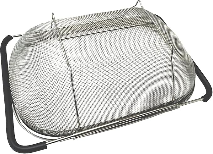 Over The Sink Stainless Steel Oval Colander with Expandable Rubber Grip Handles Strainers, Fine Mesh Strainer Basket Kitchen 6 Quarts Colander for Strain, Drain, Rinse Fruits, Vegetables - Image 4