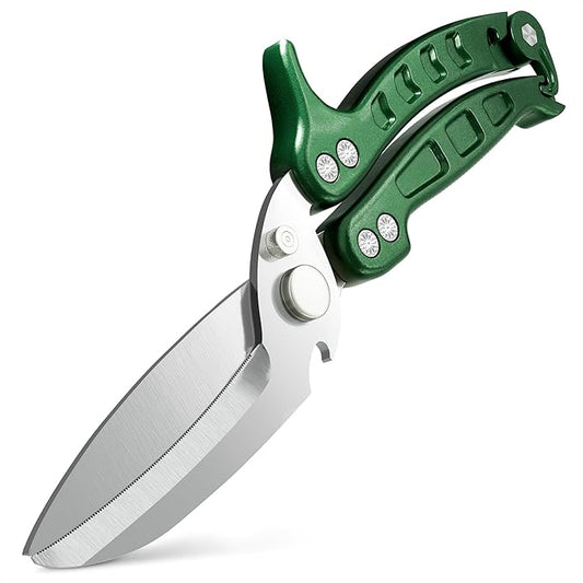 Heavy Duty Poultry Shears – Kitchen Shears Dishwasher Safe, Spring-Loaded, 3Cr14 Steel, Micro-Serrated, Separates for Easy Cleaning | Bone Scissors for Chicken, Turkey, Seafood & Fish Scale (Green)