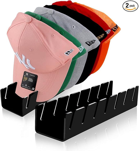 Hat Stand for Baseball Caps, 2 Pack No Install Acrylic Hat Organizer for 14 Baseball Caps Storage Organizer, Hat Racks Hat Holder Display and Organization for Closet, Bedroom, Dresser (Black-2Pack) by Sloworld