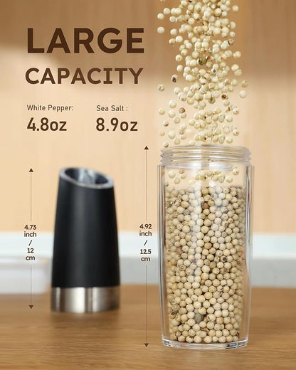 Sangcon Gravity Electric Salt and Pepper Grinder Set Shakers UPGRADED 9OZ XL CAPACITY Battery Powered Refillable Automatic One Hand Operation Adjustable Coarseness Mill Grinder Set for Kitchen - Image 5