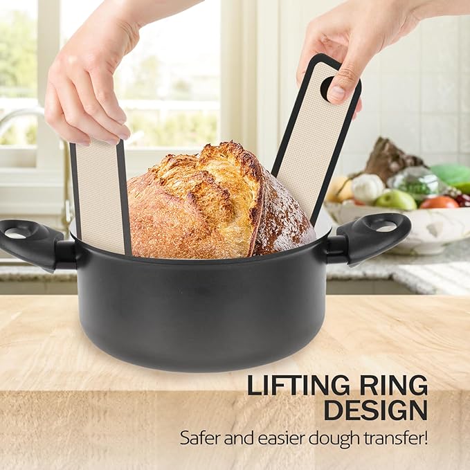 Silicone Bread Sling for Dutch Oven, 2 PCS Non-Stick & Easy Clean Reusable Silicone Bread Baking Mat with Long Handles, Easy to Transfer Sourdough Bread (Oval and Round, Black) - Image 6