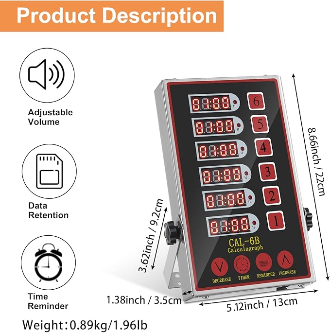 Precision Kitchen Timers for Cooking – 6 Channel Commercial Kitchen Timer Restaurant Kitchen Supplies – Stainless Steel Digital LED Chef Cooking Timer – Reminder Function, Loud Alarm, Black - Image 5