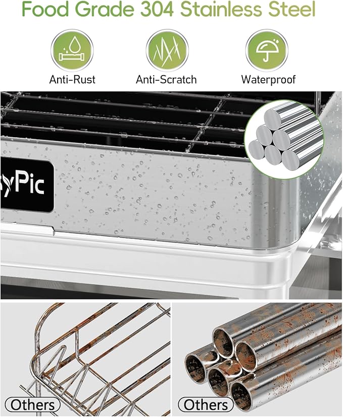 2 Tier Dish Drying Rack, Thicker Premium 304 Stainless Steel Dish Racks for Kitchen Counter, Automatic Drainage Spout, Dish Drainer & Drainboard Set with Utensil Holder and Cup Holder, White - Image 2