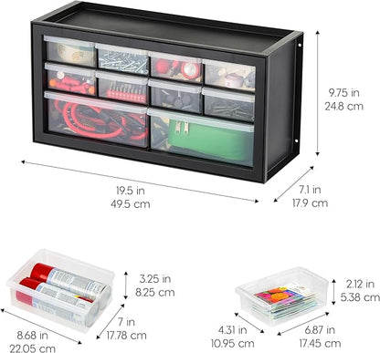 IRIS USA 10-Drawer Organizer (2 Pack), Made in USA, Teacher Toolbox, Plastic Storage Drawers, Stackable Organizer for Hardware, Small Parts, Craft, Bead, Screw, Nut and Bolt, Building Bricks, Black