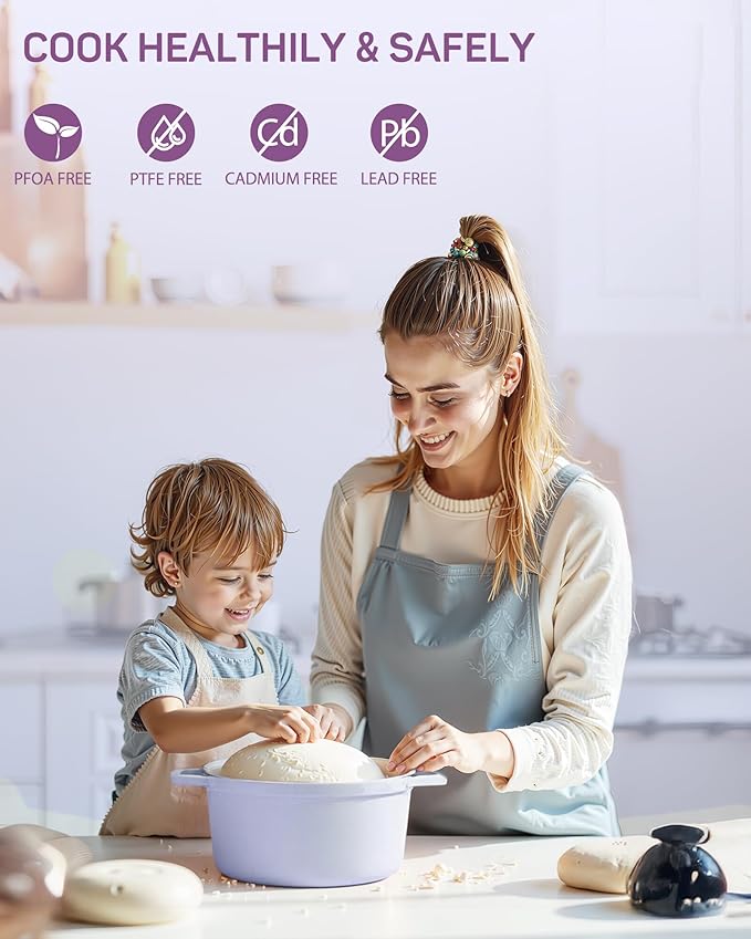 Ciwete Enameled Cast Iron Dutch Oven – 4.4 Quart Pot with Lid & Potholders – Heavy-Duty Cookware for Bread Baking, Braising, Stews & Roasting – Oven & Stovetop Safe up to 500°F – Purple
