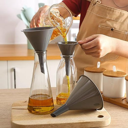 Plastic Kitchen Funnel Set of 3, Round Kitchen Funnels for Filling Bottles, Durable and Multifunctional Funnels for Filling Canning, Cooking, Lab or Car Oil (Gray) - Image 6